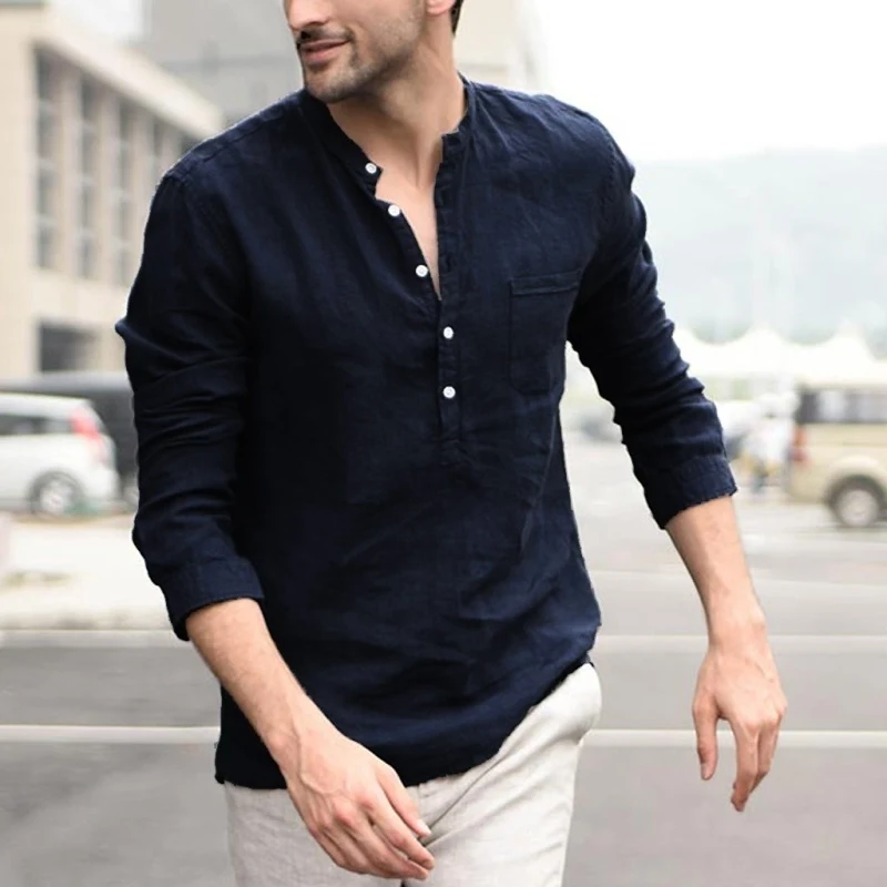 Title 5, Camisas masculinas com gola virada e estampa xa...