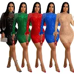 Vestido longo de manga comprida para festas noturnas, estilo balada. Perfeito para noites inesquecíveis, elegante e sensual. — foto 5