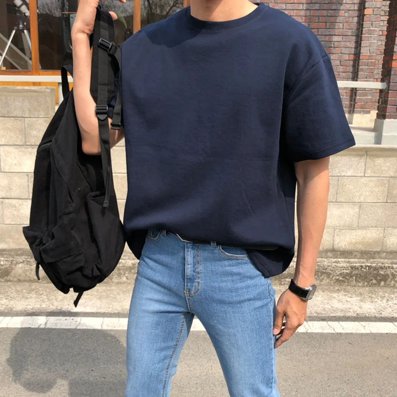 Title 3, Camiseta coreana de algodão com gola redonda e ...