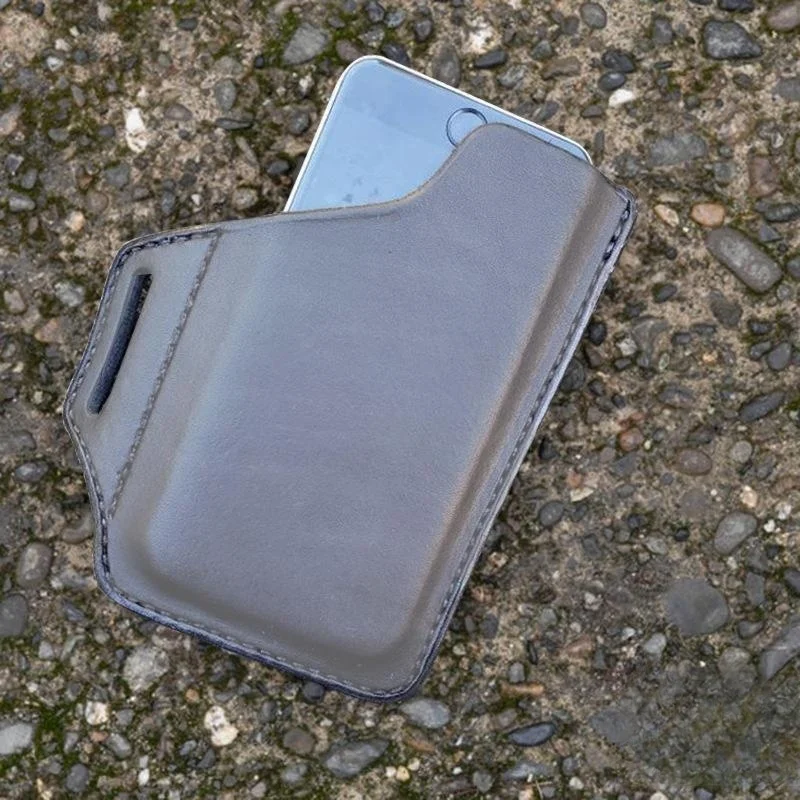 Skórzana wisząca torba na narzędzia do pasa z miejscem na telefon komórkowy. Wygodne przechowywanie narzędzi i telefonu, organizacja pracy i zwiększenie wydajności. — zdjęcie 5