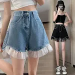 Shorts in denim a vita alta da donna. Design moderno e vestibilità confortevole per un look casual e alla moda. Scopri la tua estate con stile. — foto 6