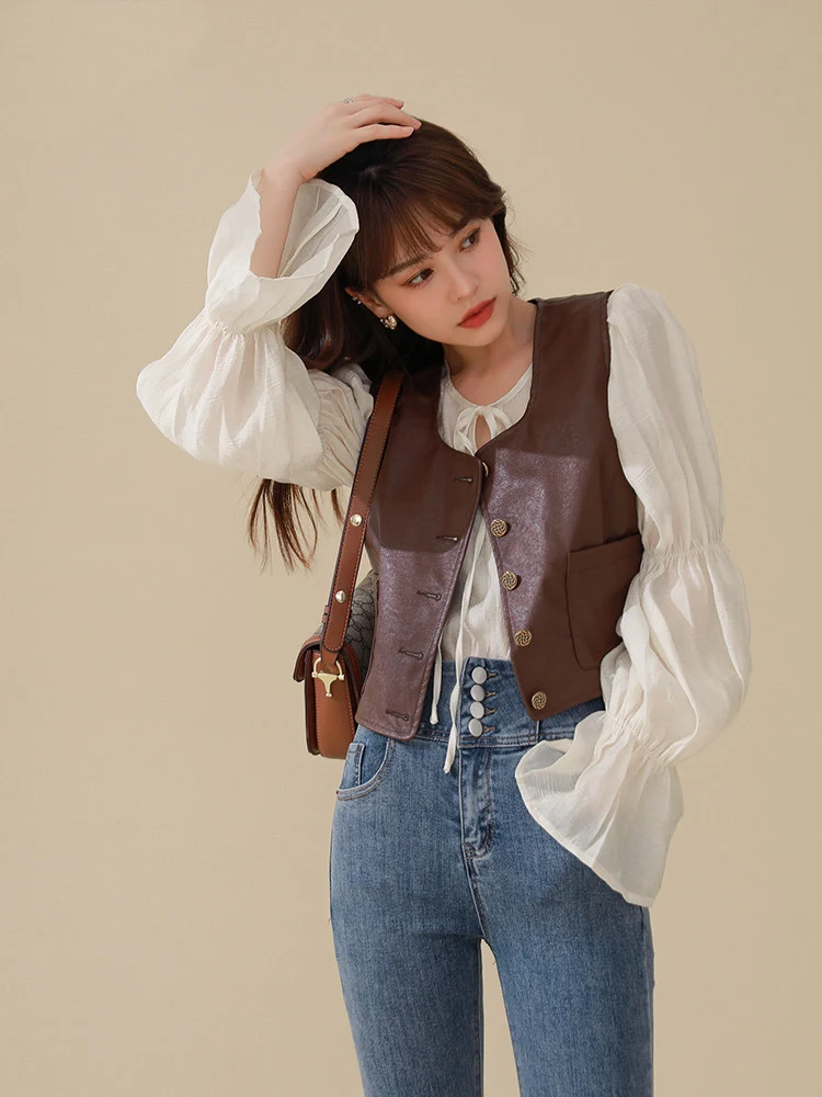 Sleeveless Waistcoat Locomotive Western Style Short Leather Jacket — photo 4