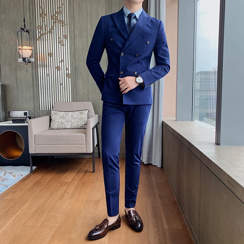 Youth male small suit casual double-breasted slim two-piece suit. Offers a modern and stylish look for casual events, pr — photo 10