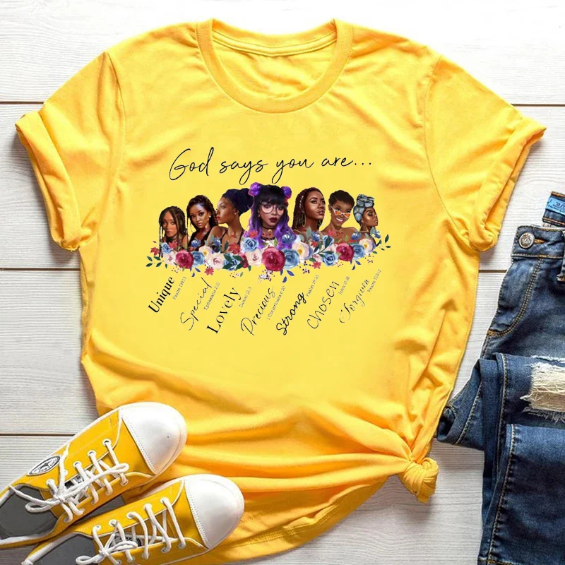 God Says You Are Black Girl Print Short-sleeved T-shirt — photo 5