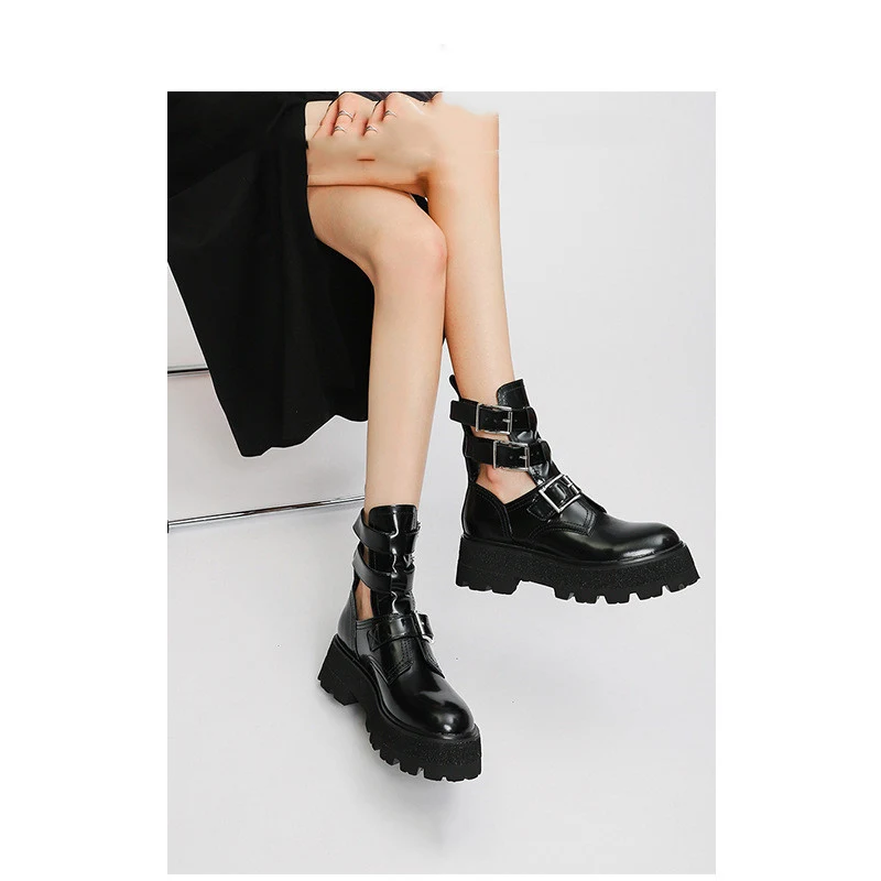 New Leather And Black Muffin Platform Hollow Boots. Elevate your style with these comfortable and fashionable boots, per — photo 5