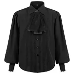 Camisa punk retrô masculina, cor sólida, plissada, gola de renda falsa, manga longa e solta, para um visual vintage estiloso e autêntico. — foto 6