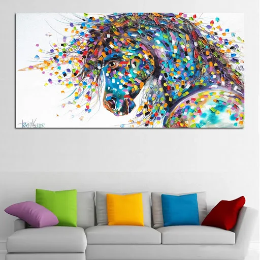 Title 4, Colorful Abstract Horse Oil Painting for Living...