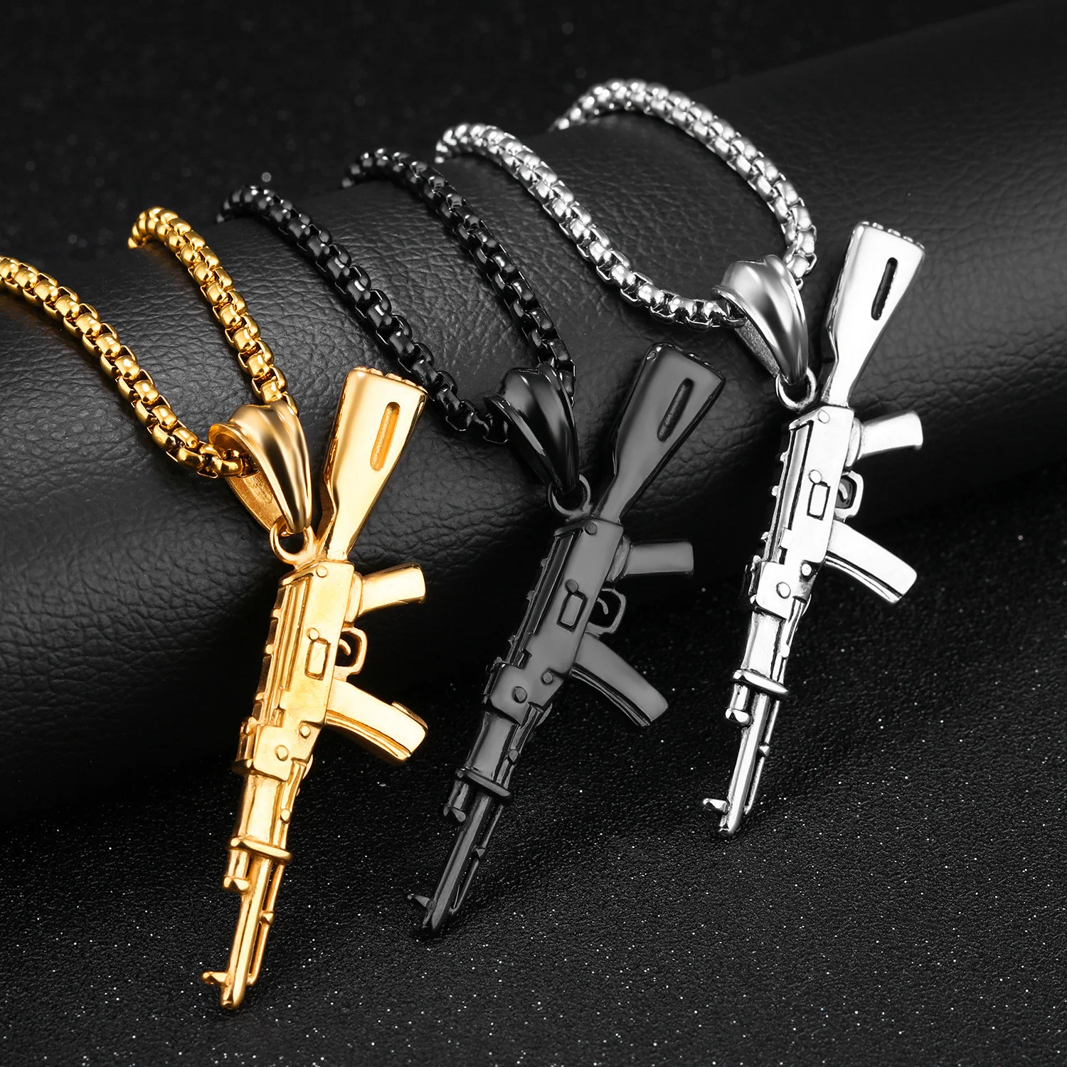 Colar Masculino AK47 Titânio Aço Street Hip-hop Dominador Inoxidável Pistola – Design Imponente e Estilo Urbano para Homens Modernos. — foto 19