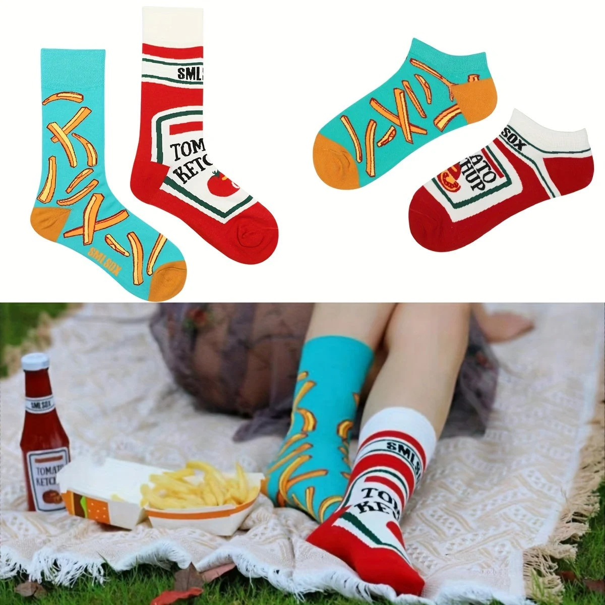 Men's And Women's Asymmetric AB Cartoon Food Illustration Trend Unmatched Color Socks — photo 21
