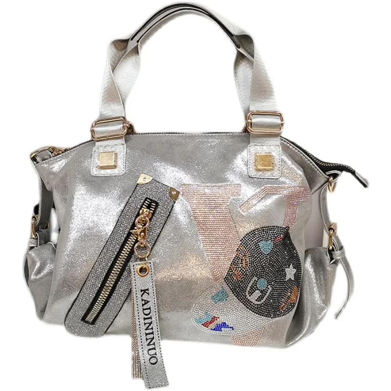 Diamond-studded Soft Leather Messenger Handbag. A trendy, lightweight, and elegant bag for everyday essentials and styli — photo 6