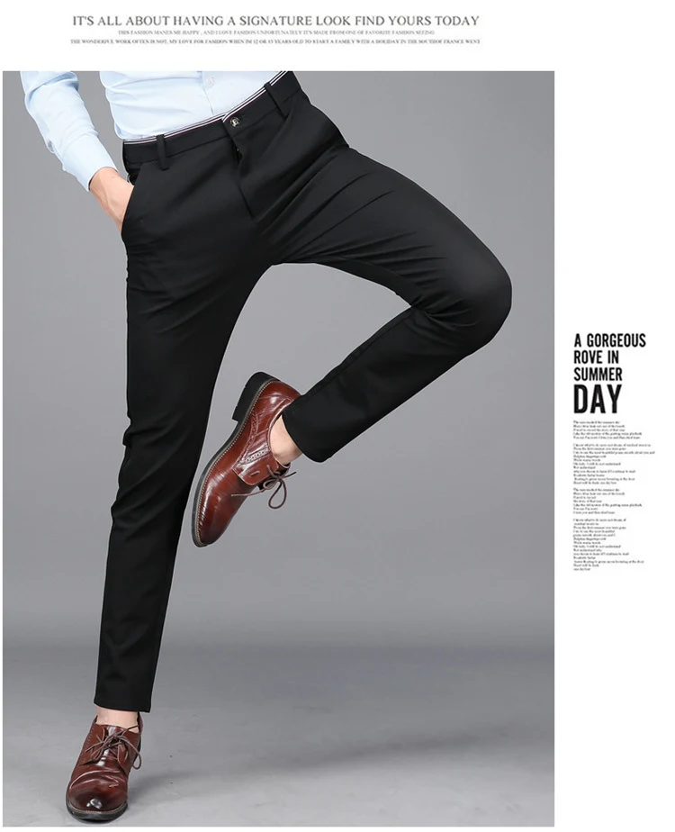 Title 7, Mens Business Elastic Casual Suit Pants Slim K...
