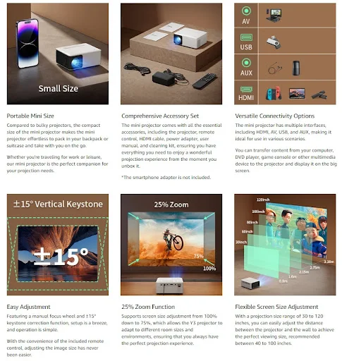 Title 8, WiFi Wireless Projector Bluetooth 720p HD