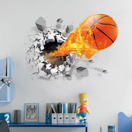 Title 3, 3D basketball flat wall sticker