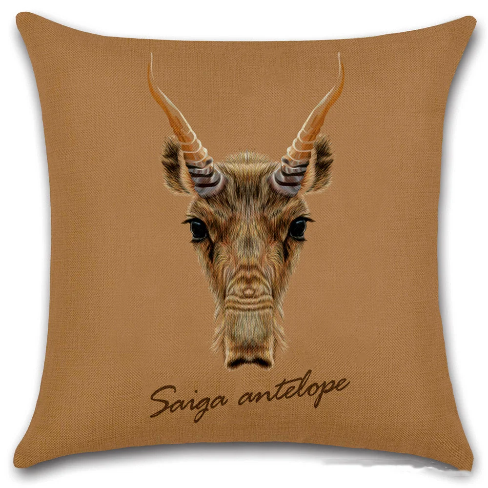 Capa de almofada de linho com cabeça de animal para carro, sofá, flutuante e janela. Conforto e decoração, toque suave e elegante. — foto 2