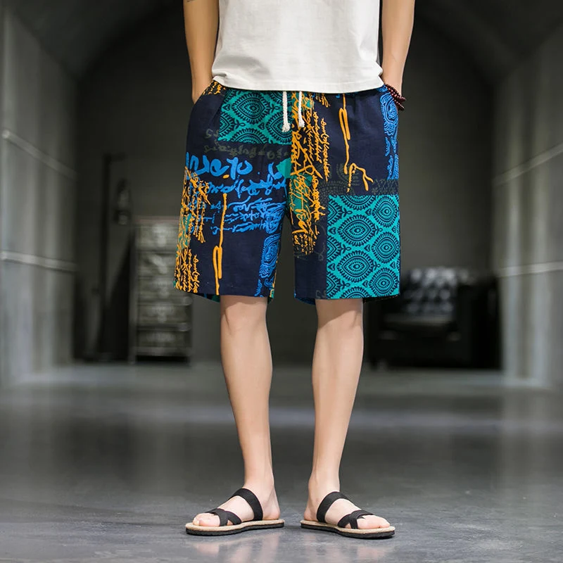Men's Plus Size Chinese Style Cotton Linen Beach Shorts, Lightweight and Breathable, Perfect for Summer and Beach Relaxa — photo 1
