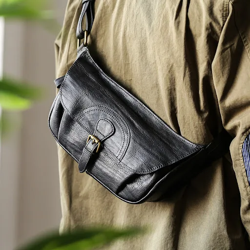 Title 3, Bolsa de peito masculina em couro genuíno, tran...