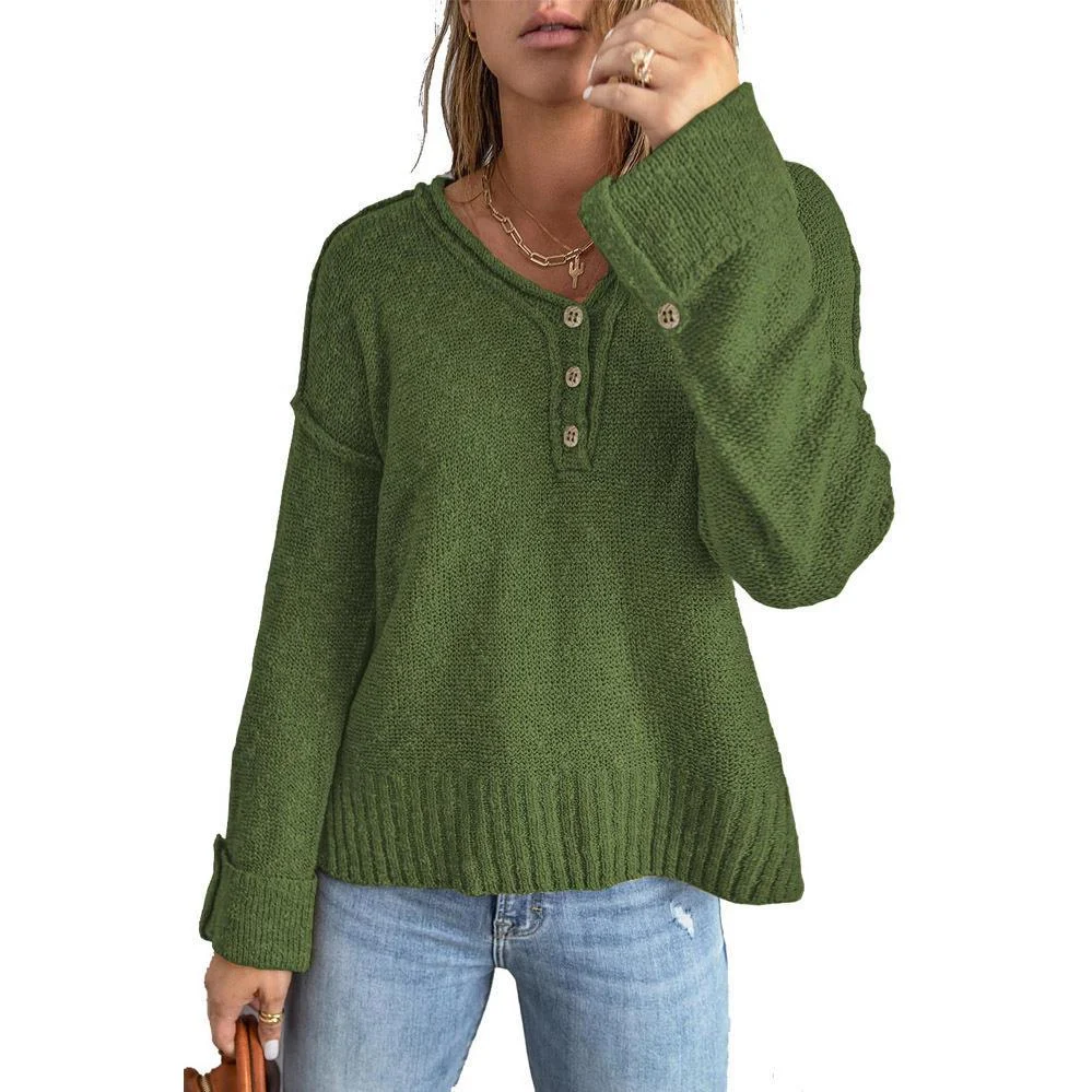 Moda feminina nova blusa de ombro de malha com botão solto — foto 3