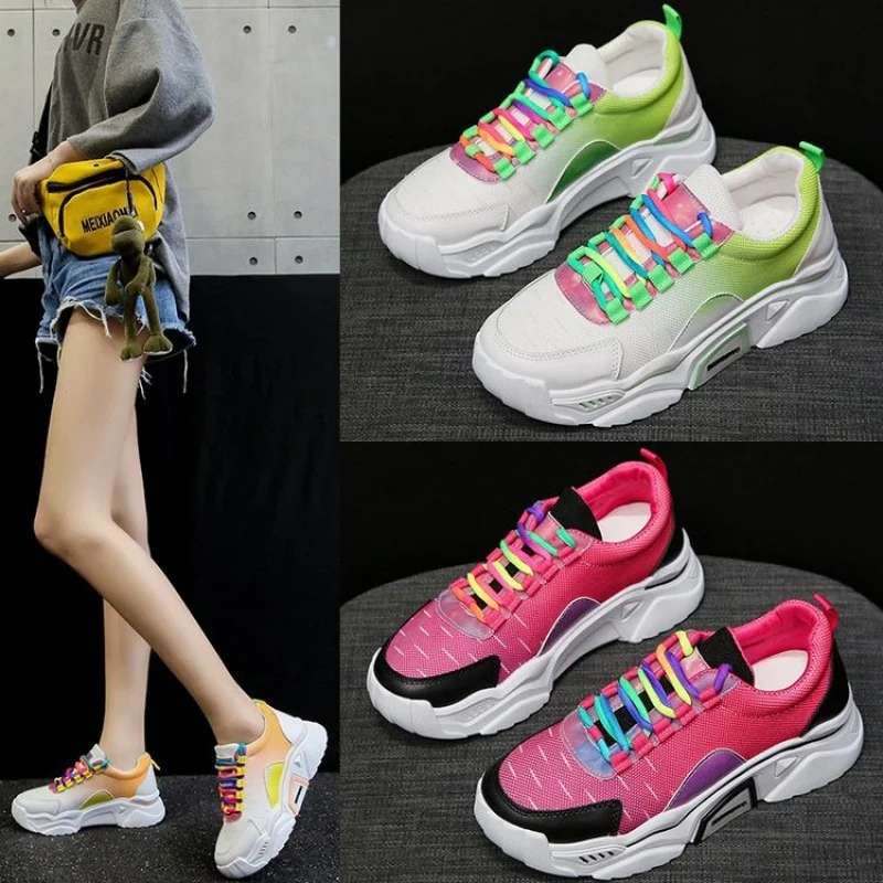 Regenboog sportschoenen met dikke zool en colorblock. Verhoogd, comfortabel en perfect voor sport en vrije tijd, veelzijdige look. — foto 5
