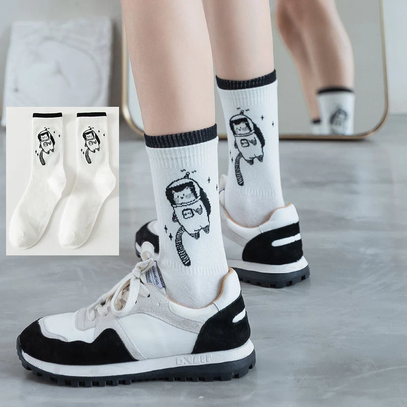 Title 4, Womens Cartoon Printed Mid Tube Cotton Socks