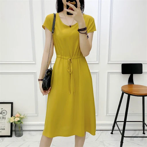Title 10, Summer Solid Color Noil Poplin Dress