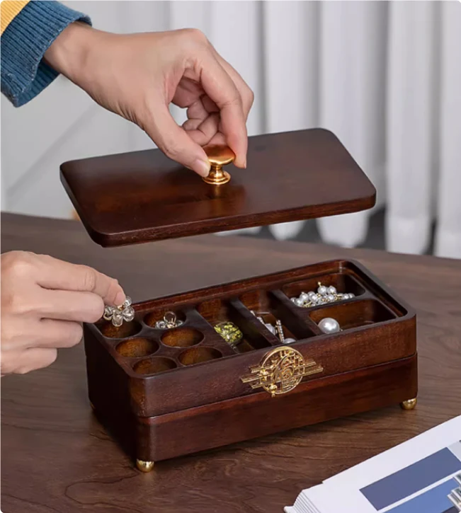 Title 5, Premium Walnut Solid Wood Storage Box Jewelry B...
