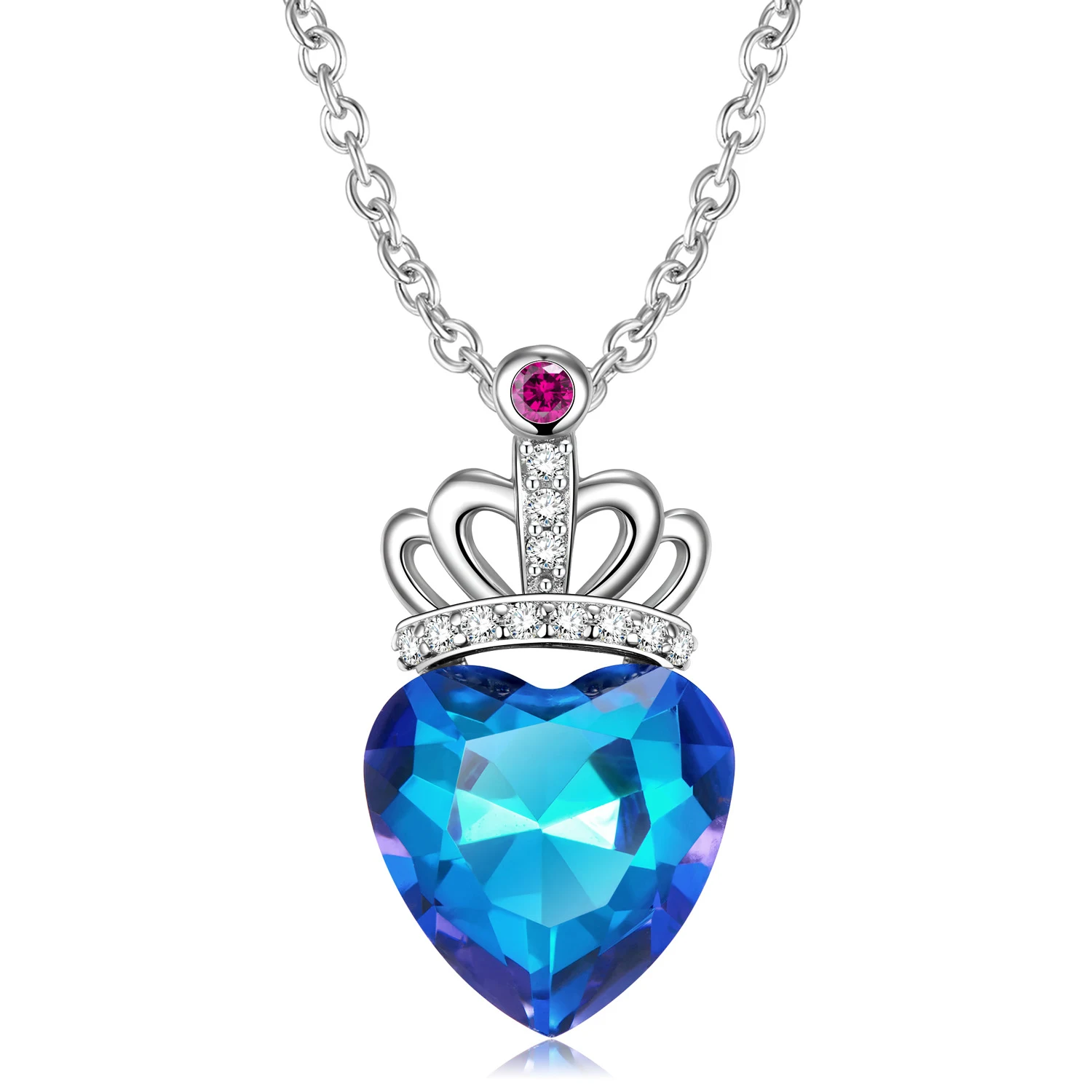 Colar com pingente de coroa de coração pêssego azul em prata esterlina S925, um acessório delicado e charmoso para mulheres. — foto 3
