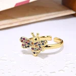 Anel Ajustável Aberto Feminino em Ouro 18K com Micro Inlay de Zircônia Colorida, Um Toque de Cor e Sofisticação. — foto 1