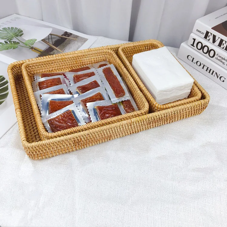 Title 3, Rattan Tray Desktop Storage Woven Basket. Organ...
