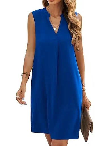 Title 5, Sleeveless Elegant V-neck Loose Solid Color Dre...