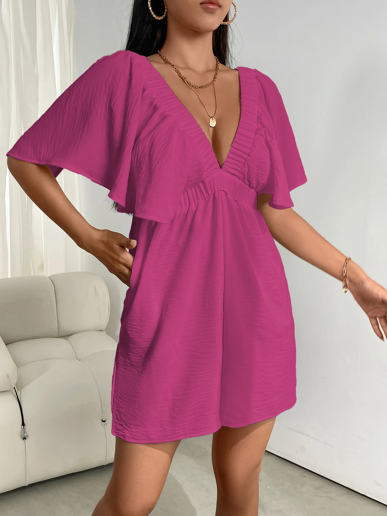 Title 2, Womens V-neck short sleeve simple pure color s...