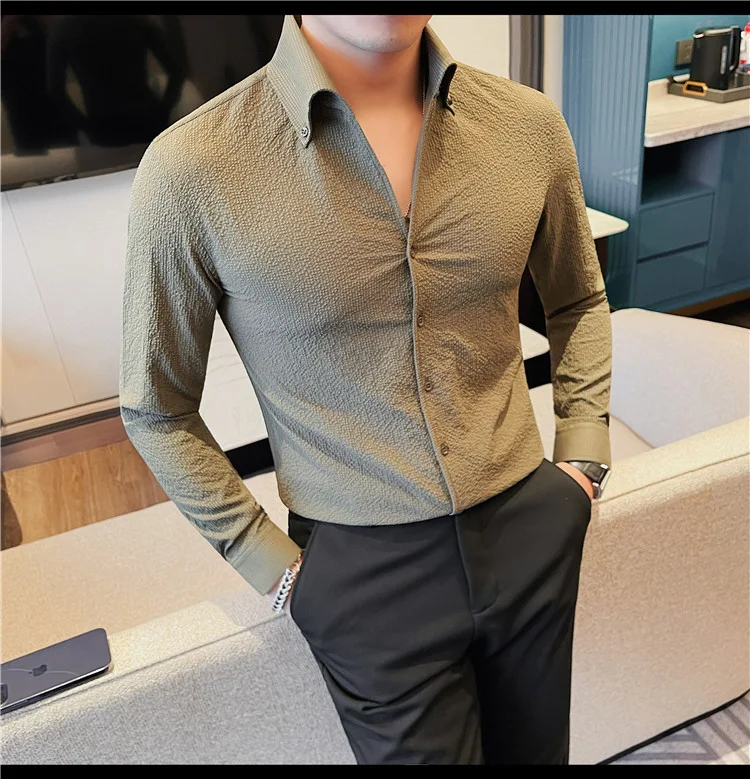 Title 28, Camisa masculina de manga longa estilo britânic...
