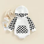 Macacão com capuz xadrez infantil, estilo europeu e americano, tecido macio e respirável, ideal para conforto e liberdade de movimento. — foto 7