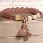 Pulseira com pingente de vagem de lótus e quartzo morango natural, beleza e sorte em uma joia especial. — foto 6