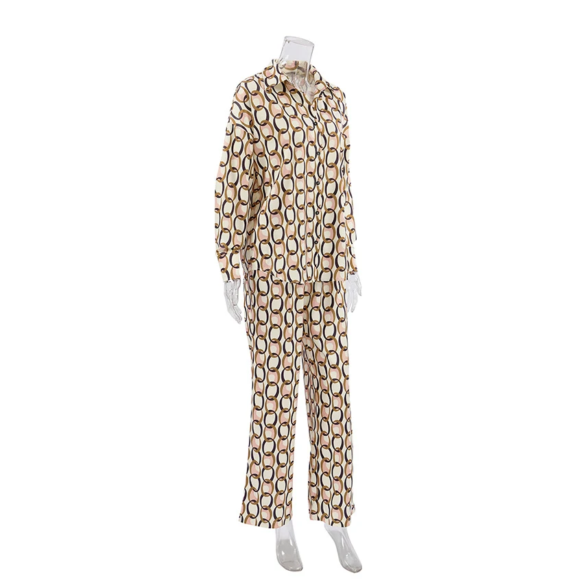 Women's fashionable printed long-sleeved trousers pajama two-piece set for comfortable sleepwear, stylish and cozy for l — photo 5
