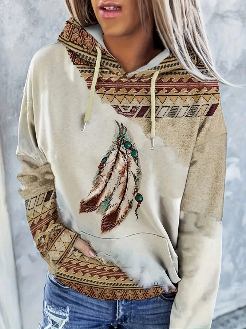 Sudadera con capucha Otoño Invierno con estampado étnico, para un estilo cómodo y abrigado. Perfecta para el clima frío, diseño único. — foto 6