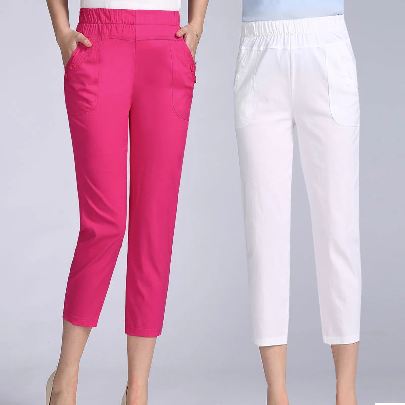 Women's Thin Cotton Cropped Summer Pants with Elastic Waist, perfect for warm weather, lightweight and comfortable, idea — photo 8