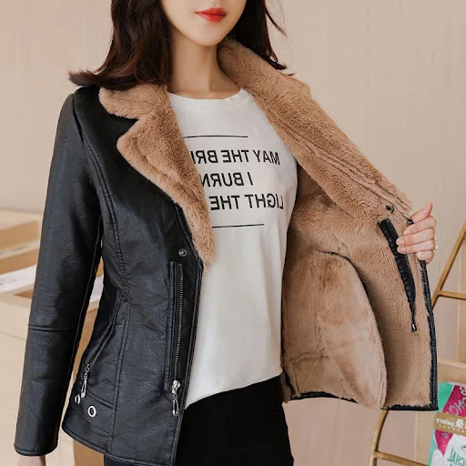 Title 3, Autumn and Winter Leather Coat for Women Thicke...