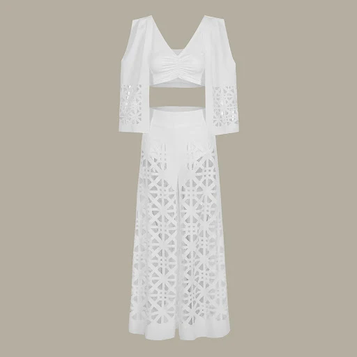 Title 8, Effen kleur tweedelige outfit met cut-out, diep...