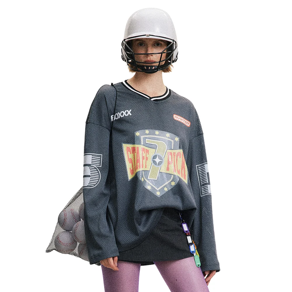 Title 16, Letter Printed Loose Breathable Mesh Quick-dryi...