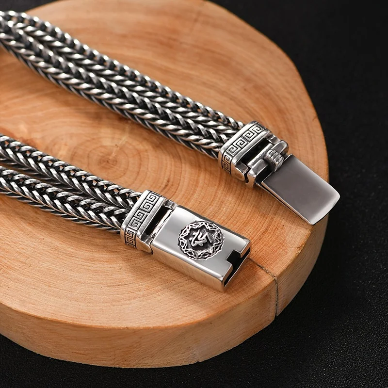 Pulseira masculina com mantra de seis caracteres, vintage, quadrada, serpente de cauda dupla, para proteção, estilo e bem-estar diário. — foto 5