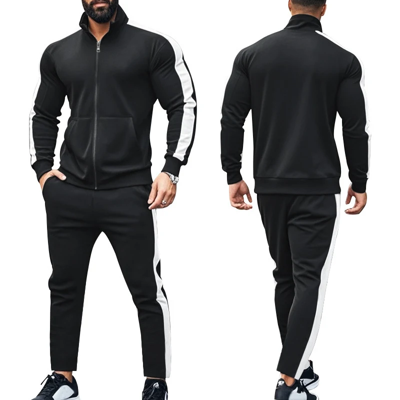 Conjunto de duas peças Outono Inverno Jaqueta esportiva casual com gola alta e cores contrastantes para homens. Conforto e estilo em um só traje. — foto 12