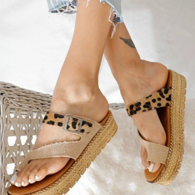 European and American style thick-soled woven hemp rope leopard print women's sandals and slippers in large sizes for co — photo 4