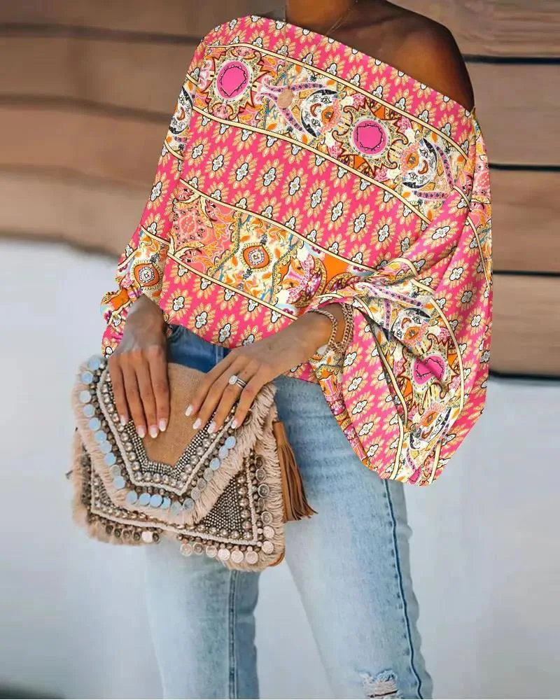 Blusa donna stile europeo e americano con spalle scoperte e taglio ampio. Perfetta per un look casual e alla moda. — foto 18