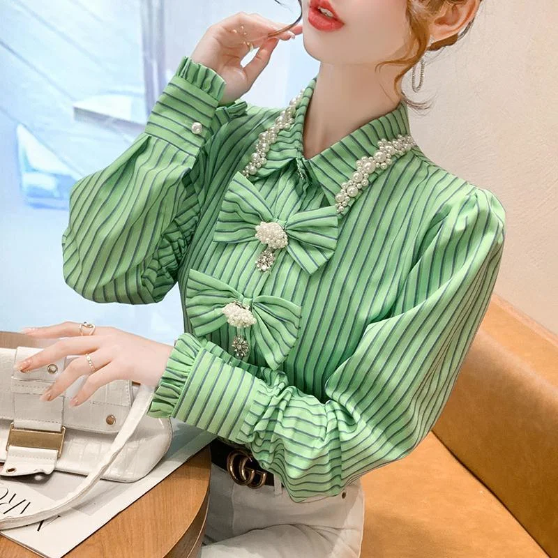 New Retro Three-dimensional Flower Bow Rhinestone Shirt, a unique blend of vintage charm and modern elegance for any occ — photo 6