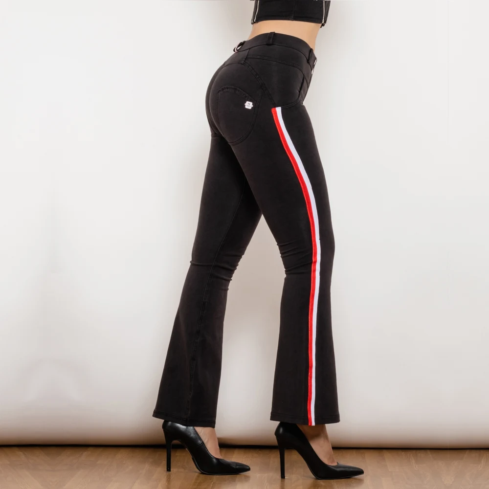 Shascullfites Melody Jeans Flare met Zijkant Strepen, Butt Lift, Denim Zwarte Broek, Stretch, Slim Fit, Scrunch Bum, Flared Pants — foto 3