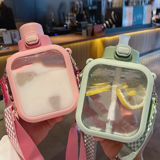 Title 6, Fashionable portable plastic cup with straw, pe...