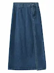 Saia jeans fina de verão feminina vintage com fenda, leve e arejada, ideal para looks frescos e confortáveis nos dias quentes. — foto 6