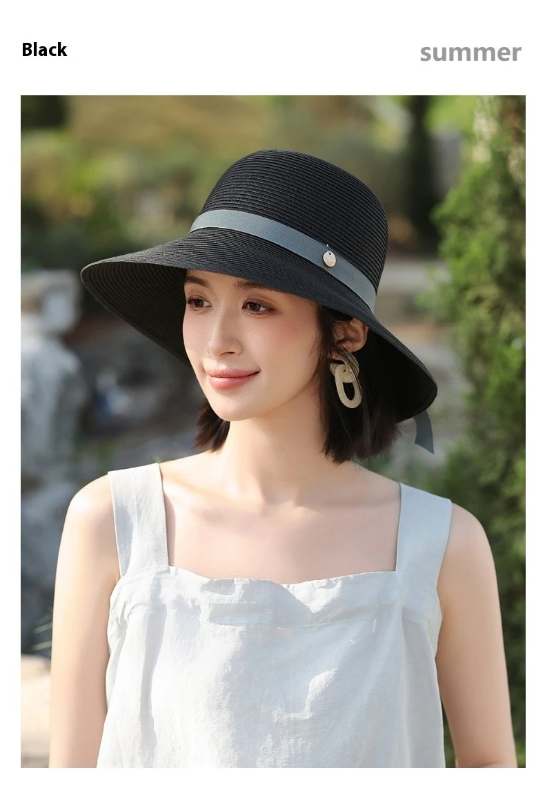 Title 4, Encrypted Wide Brim Lace-up Sun-proof Straw Hat...