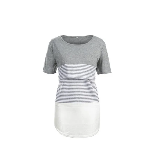 Title 15, Europe and America Striped Stitching Short Slee...