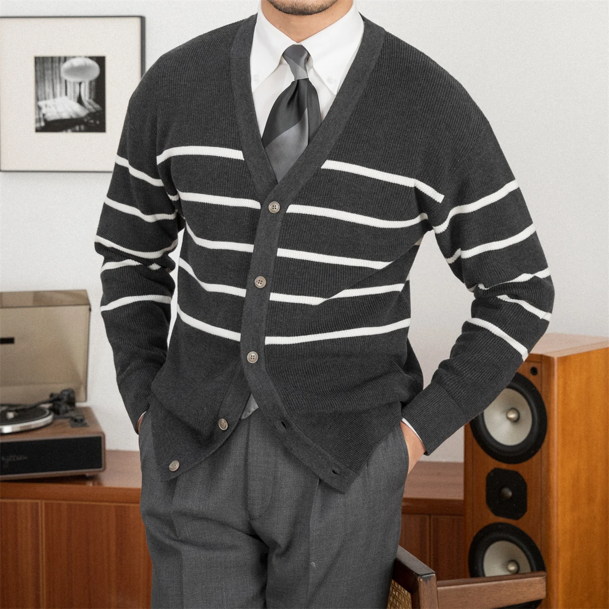Fashion Casual Versatile V-neck Striped Knitted Cardigan - a perfect layering piece for effortless style and everyday we — photo 10